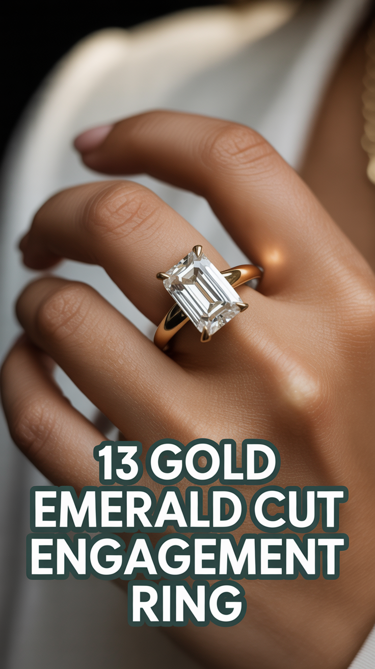 💍 13 Gold Emerald Cut Engagement Ring