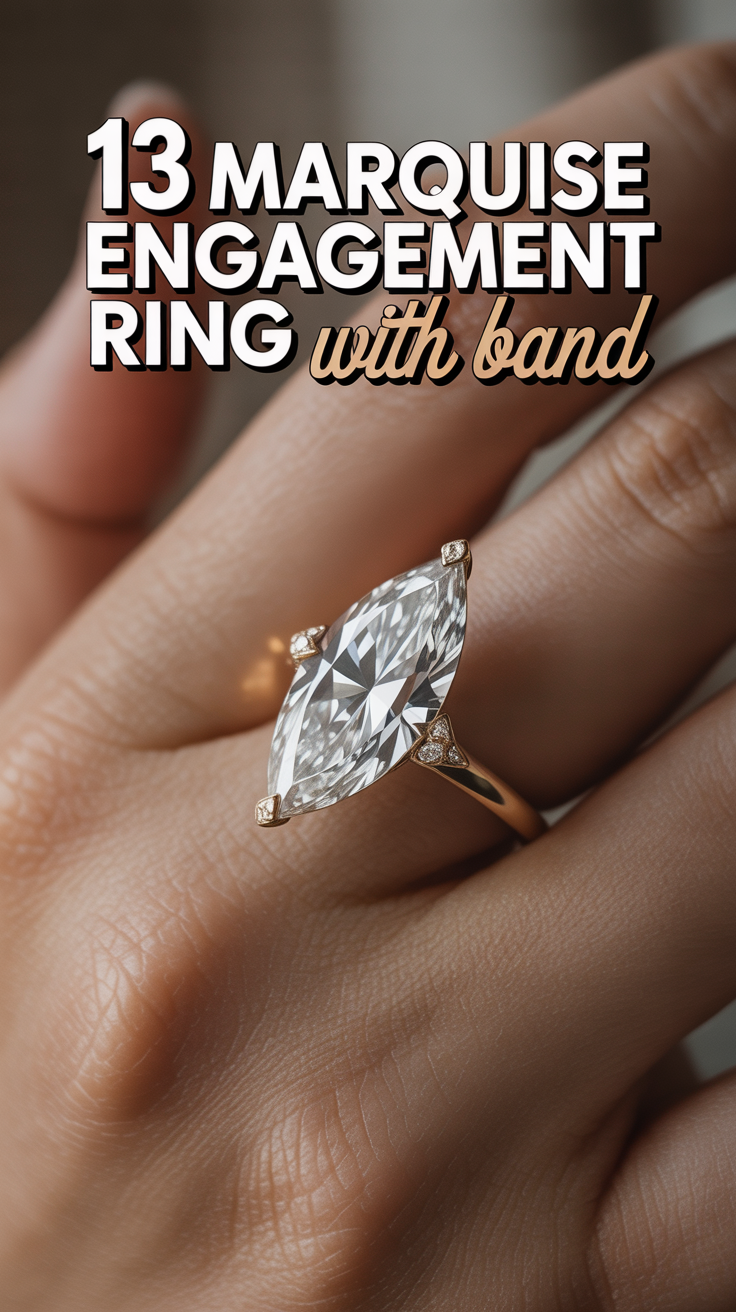 💍 13 Marquise Engagement Ring With Band