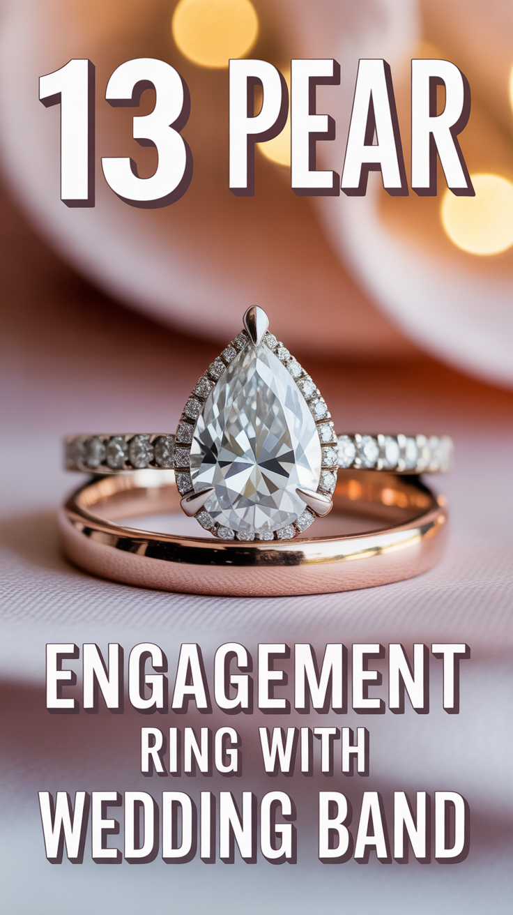 🍐 13 Pear Engagement Ring With Wedding Band