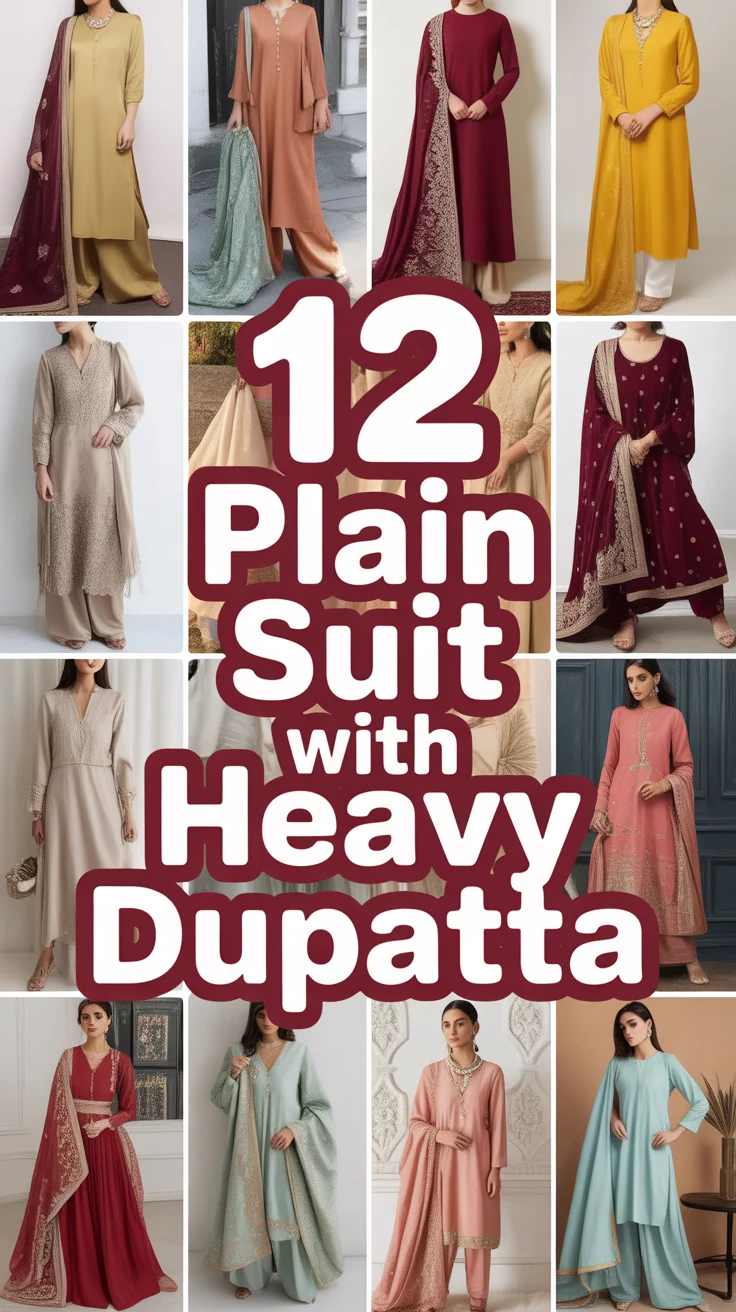 ✨ 12 Plain Suit With Heavy Dupatta