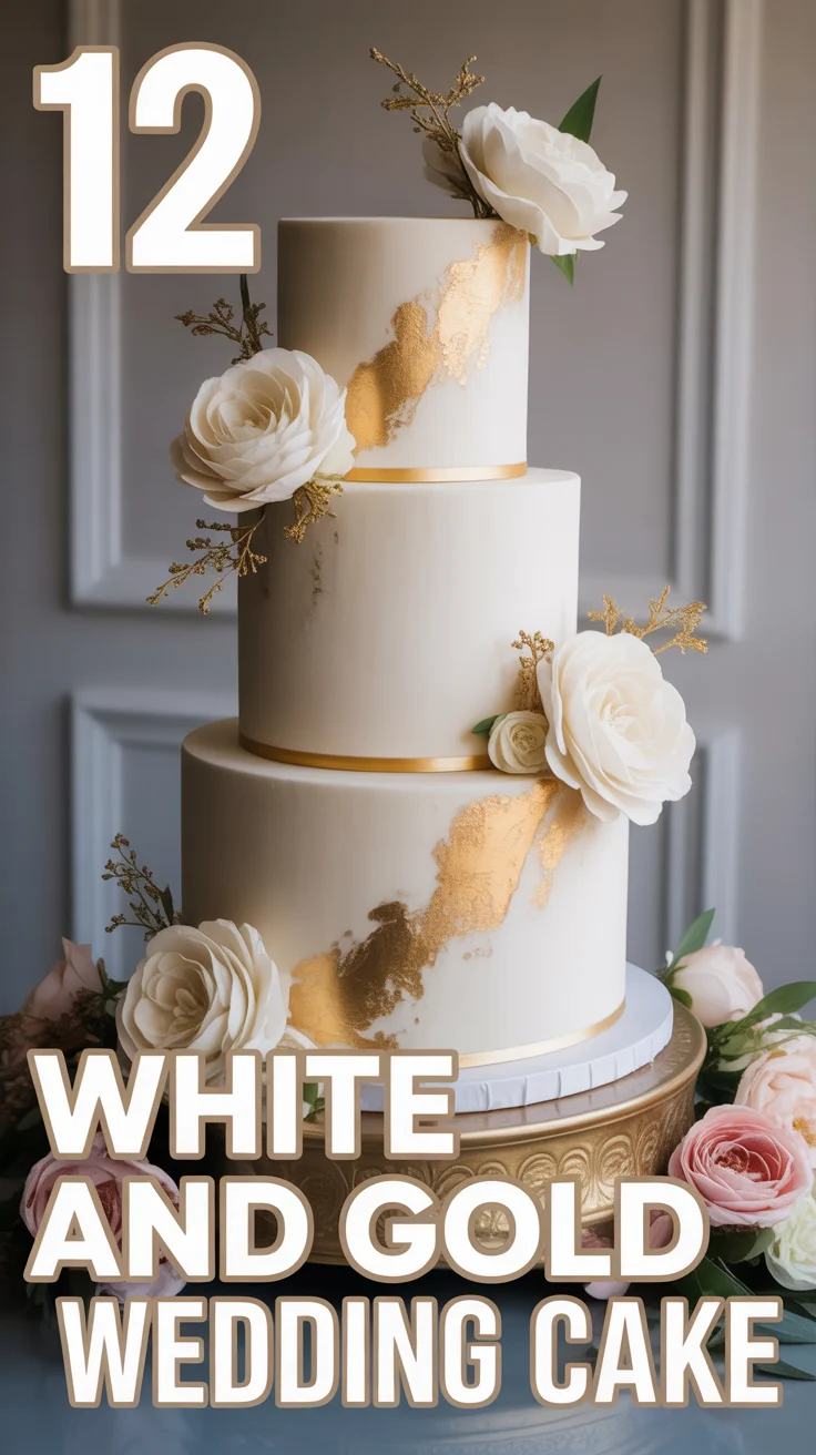 🎂 12 White And Gold Wedding Cake