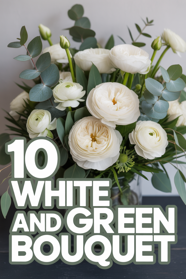 💐 10 White And Green Bouquet