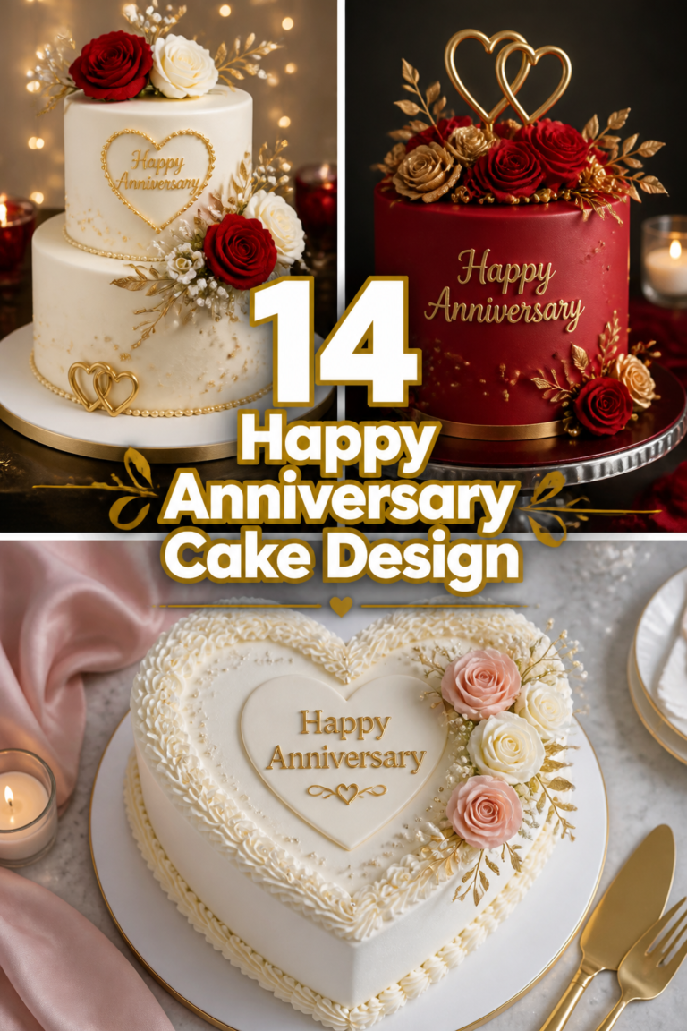 🎂 14 Happy Anniversary Cake Design